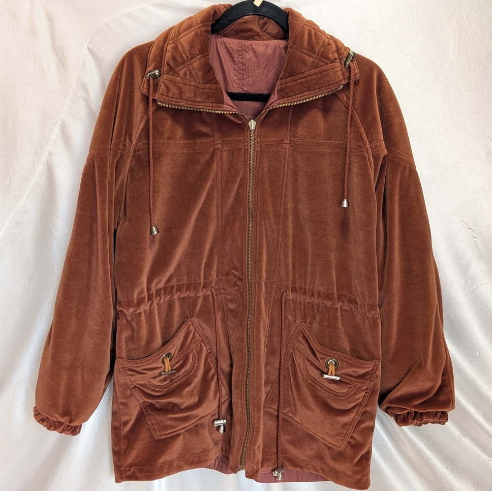 CS Signiature Vintage Burnt Orange Fall Velvet Reversible Jacket Windbreaker M - Picture 1 of 9